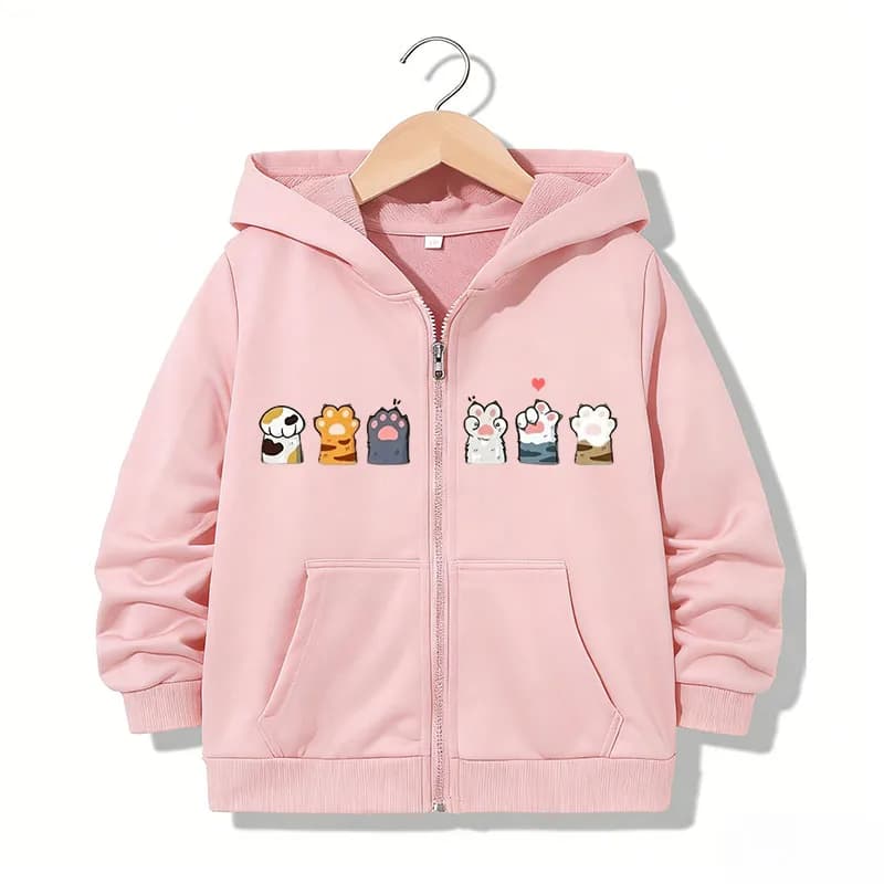 Zipper Hoodie Funny Casual Cat Paw Letter Hoodies Jackets Boys Girls Y2k Kawaii Zip Up Sweatshirt Spring Autumn Hoodies