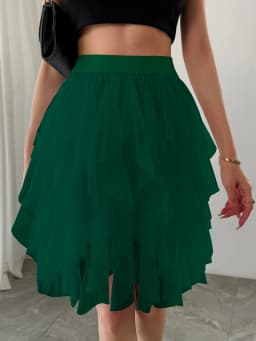 Summer style women's chiffon mid length skirt with irregular layered ruffle edge cake skirt, elegant and fairy like A-line skirt