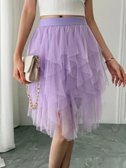 Summer style women's chiffon mid length skirt with irregular layered ruffle edge cake skirt, elegant and fairy like A-line skirt