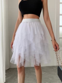 Summer style women's chiffon mid length skirt with irregular layered ruffle edge cake skirt, elegant and fairy like A-line skirt