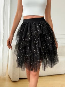Summer style women's chiffon mid length skirt with irregular layered ruffle edge cake skirt, elegant and fairy like A-line skirt