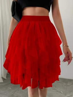 Summer style women's chiffon mid length skirt with irregular layered ruffle edge cake skirt, elegant and fairy like A-line skirt