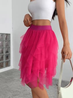 Summer style women's chiffon mid length skirt with irregular layered ruffle edge cake skirt, elegant and fairy like A-line skirt