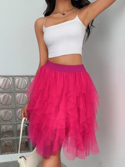 Summer style women's chiffon mid length skirt with irregular layered ruffle edge cake skirt, elegant and fairy like A-line skirt
