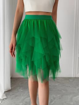 Summer style women's chiffon mid length skirt with irregular layered ruffle edge cake skirt, elegant and fairy like A-line skirt