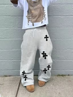 26 Trendy Men's Kids Wide Leg Pants Large Cross Print Street Hip-Hop Pants Loose Casual Jogging Pants Gothic Fashion