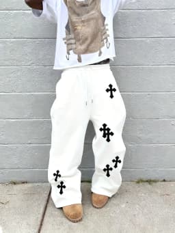 26 Trendy Men's Kids Wide Leg Pants Large Cross Print Street Hip-Hop Pants Loose Casual Jogging Pants Gothic Fashion