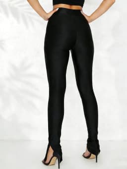 Sexy Slim-fit Shiny Glittering Long Pants With Split At The Bottom Suitable As A Base Layer For Stage Performances Women's Style