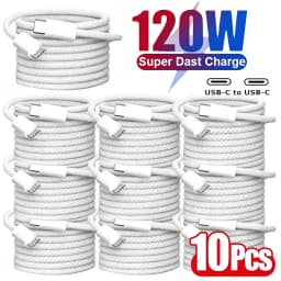 10Pcs Universal 120W 10A Fast Charger PD Dual Type C Quick Charging Cable Data Wire Cord For iPhone 16 17 Samsung HUAWEI