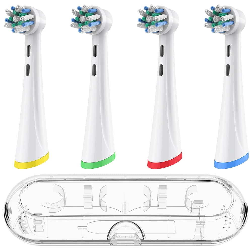 4 Cross Clean Replacement Brush Heads & Toothbrush Travel Case Compatible with Oral B iO 2 3 4 5 6 7 8 9 10 Electric Toothbrush