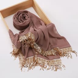Luxury Sequin Tassels Hijab Chiffon Shawls Muslim Women Headscarf Plain Long Scarf Ladies Head Wrap Wedding Ramadan Eid