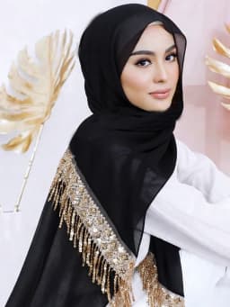 Luxury Sequin Tassels Hijab Chiffon Shawls Muslim Women Headscarf Plain Long Scarf Ladies Head Wrap Wedding Ramadan Eid