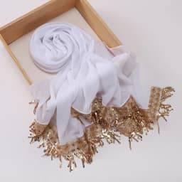 Luxury Sequin Tassels Hijab Chiffon Shawls Muslim Women Headscarf Plain Long Scarf Ladies Head Wrap Wedding Ramadan Eid