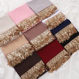 Luxury Sequin Tassels Hijab Chiffon Shawls Muslim Women Headscarf Plain Long Scarf Ladies Head Wrap Wedding Ramadan Eid