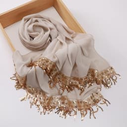 Luxury Sequin Tassels Hijab Chiffon Shawls Muslim Women Headscarf Plain Long Scarf Ladies Head Wrap Wedding Ramadan Eid