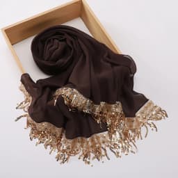 Luxury Sequin Tassels Hijab Chiffon Shawls Muslim Women Headscarf Plain Long Scarf Ladies Head Wrap Wedding Ramadan Eid