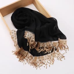 Luxury Sequin Tassels Hijab Chiffon Shawls Muslim Women Headscarf Plain Long Scarf Ladies Head Wrap Wedding Ramadan Eid
