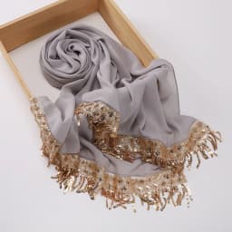 Luxury Sequin Tassels Hijab Chiffon Shawls Muslim Women Headscarf Plain Long Scarf Ladies Head Wrap Wedding Ramadan Eid