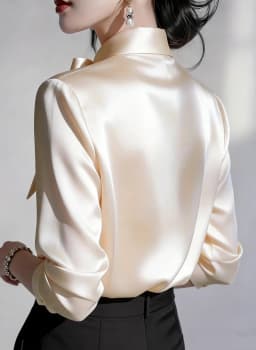 Elegant Satin Bow Tie Blouse for Women Long Sleeve Formal Office Shirt