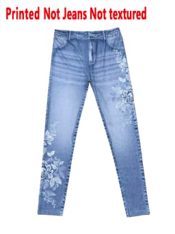 1227 [Printed Leggings - Not Faux Denim Fabric]2D Printed Faux Embroidered Effect, Printed Leggings - Non-Faux Denim Fabric,