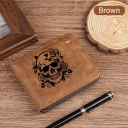 Dominator Dark Skull Men's Vintage Short Wallet Zipper Coin Purse Casual Buckle Waist Chain Money Bag For Students Gift