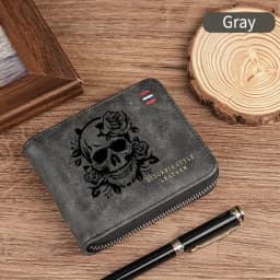 Dominator Dark Skull Men's Vintage Short Wallet Zipper Coin Purse Casual Buckle Waist Chain Money Bag For Students Gift