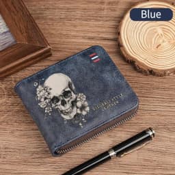 Dominator Dark Skull Men's Vintage Short Wallet Zipper Coin Purse Casual Buckle Waist Chain Money Bag For Students Gift