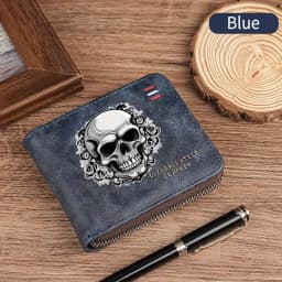 Dominator Dark Skull Men's Vintage Short Wallet Zipper Coin Purse Casual Buckle Waist Chain Money Bag For Students Gift