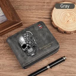 Dominator Dark Skull Men's Vintage Short Wallet Zipper Coin Purse Casual Buckle Waist Chain Money Bag For Students Gift