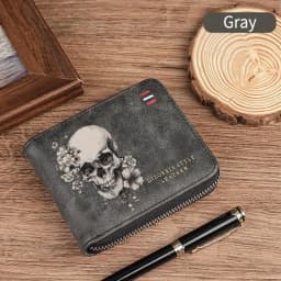 Dominator Dark Skull Men's Vintage Short Wallet Zipper Coin Purse Casual Buckle Waist Chain Money Bag For Students Gift