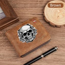 Dominator Dark Skull Men's Vintage Short Wallet Zipper Coin Purse Casual Buckle Waist Chain Money Bag For Students Gift