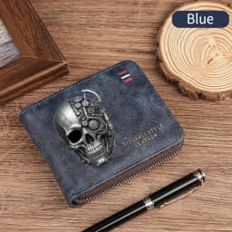 Dominator Dark Skull Men's Vintage Short Wallet Zipper Coin Purse Casual Buckle Waist Chain Money Bag For Students Gift