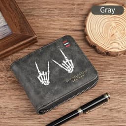 Dominator Dark Skull Men's Vintage Short Wallet Zipper Coin Purse Casual Buckle Waist Chain Money Bag For Students Gift