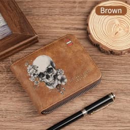Dominator Dark Skull Men's Vintage Short Wallet Zipper Coin Purse Casual Buckle Waist Chain Money Bag For Students Gift