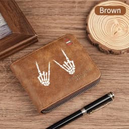 Dominator Dark Skull Men's Vintage Short Wallet Zipper Coin Purse Casual Buckle Waist Chain Money Bag For Students Gift