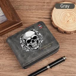 Dominator Dark Skull Men's Vintage Short Wallet Zipper Coin Purse Casual Buckle Waist Chain Money Bag For Students Gift