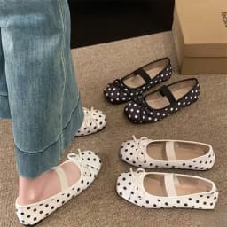 Women's New Polka Dot Ballet Flats, Square Toe Bow Slip-On Mary Jane Shoes, Suitable for Matching Dresses and Casual Daily Wear.