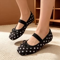 Women's New Polka Dot Ballet Flats, Square Toe Bow Slip-On Mary Jane Shoes, Suitable for Matching Dresses and Casual Daily Wear.