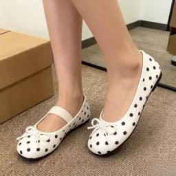 Women's New Polka Dot Ballet Flats, Square Toe Bow Slip-On Mary Jane Shoes, Suitable for Matching Dresses and Casual Daily Wear.