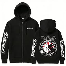 Anime Danganronpa Monokuma Zipper Hoodie Men Women Manga Funny Oversized Zip Up Jacket Coat Unisex Cartoon Cosplay Streetwear
