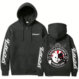 Anime Danganronpa Monokuma Zipper Hoodie Men Women Manga Funny Oversized Zip Up Jacket Coat Unisex Cartoon Cosplay Streetwear