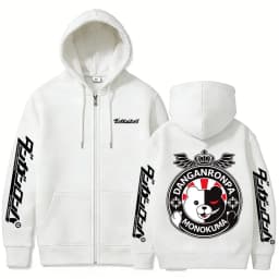 Anime Danganronpa Monokuma Zipper Hoodie Men Women Manga Funny Oversized Zip Up Jacket Coat Unisex Cartoon Cosplay Streetwear