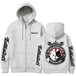 Anime Danganronpa Monokuma Zipper Hoodie Men Women Manga Funny Oversized Zip Up Jacket Coat Unisex Cartoon Cosplay Streetwear