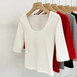 Zjaiss Women's White Base Top 2026 New U-Neck Three-Quarter Sleeve Tee for Spring & Summer Solid Versatile Casual Simple T-Shirt
