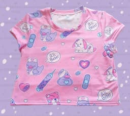 Pastel Alien Cropped Tee with Rainbows and Stars Women's Short Sleeve Crop Top Casual T-shirt Kawaii Fairy Kei Yume Kawaii