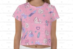 Pastel Alien Cropped Tee with Rainbows and Stars Women's Short Sleeve Crop Top Casual T-shirt Kawaii Fairy Kei Yume Kawaii