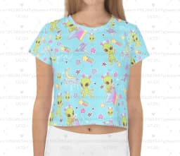 Pastel Alien Cropped Tee with Rainbows and Stars Women's Short Sleeve Crop Top Casual T-shirt Kawaii Fairy Kei Yume Kawaii
