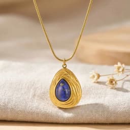 Natural Stone Necklace Stainless Steel 18K Gold Plated Geometric Tiger Eye Lapis Lazuli Pendant Women Vintage Jewelry