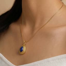 Natural Stone Necklace Stainless Steel 18K Gold Plated Geometric Tiger Eye Lapis Lazuli Pendant Women Vintage Jewelry