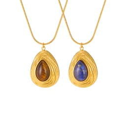 Natural Stone Necklace Stainless Steel 18K Gold Plated Geometric Tiger Eye Lapis Lazuli Pendant Women Vintage Jewelry